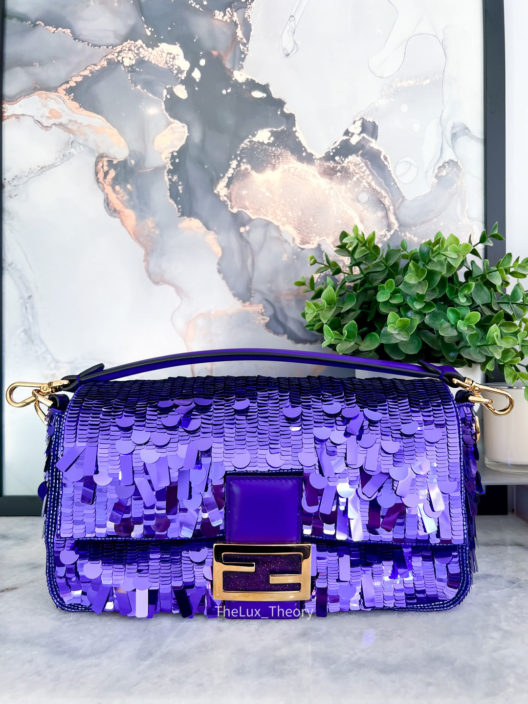 FENDI SATC PURPLE RAIN SEQUINS BAGUETTE