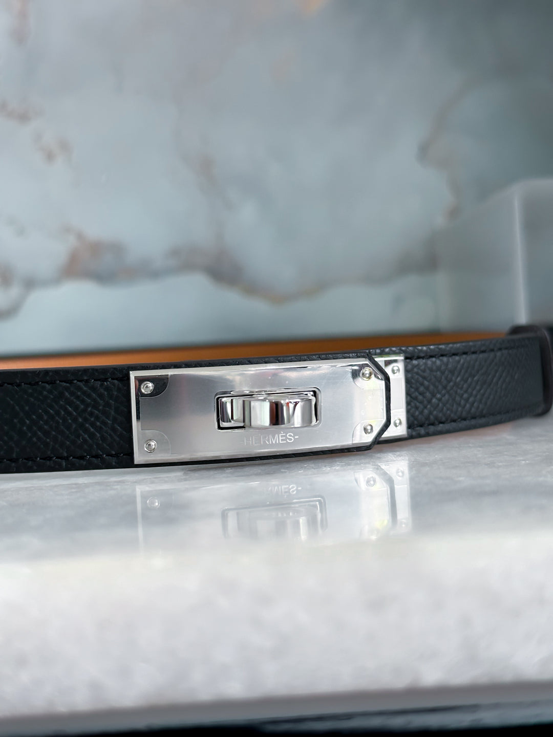 H KELLY BELT 18 EPSOM NOIR PALLADIUM HARDWARE