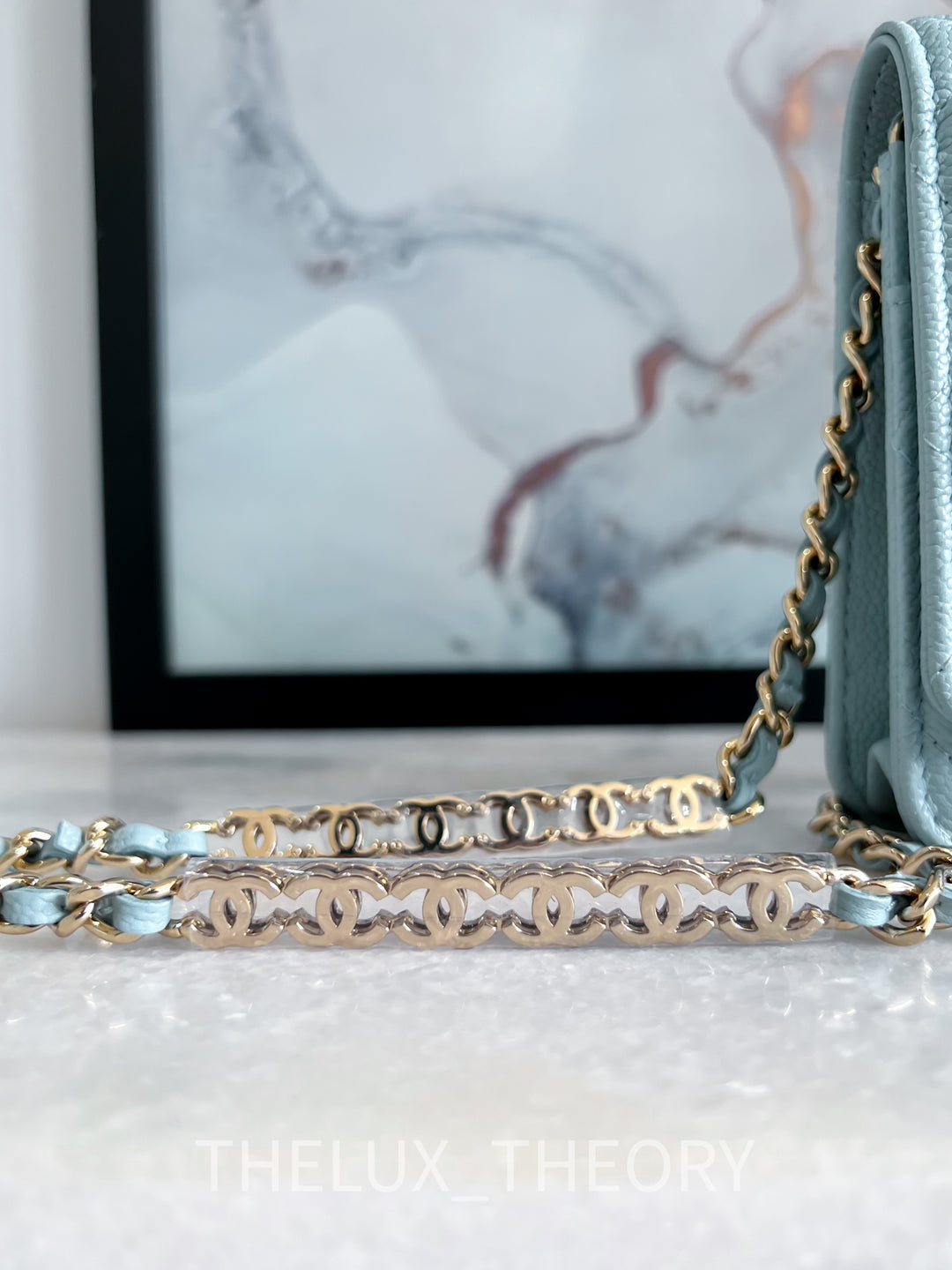 22P LIGHT BLUE WALLET ON CHAIN CAVIAR LIGHT GOLD HARDWARE