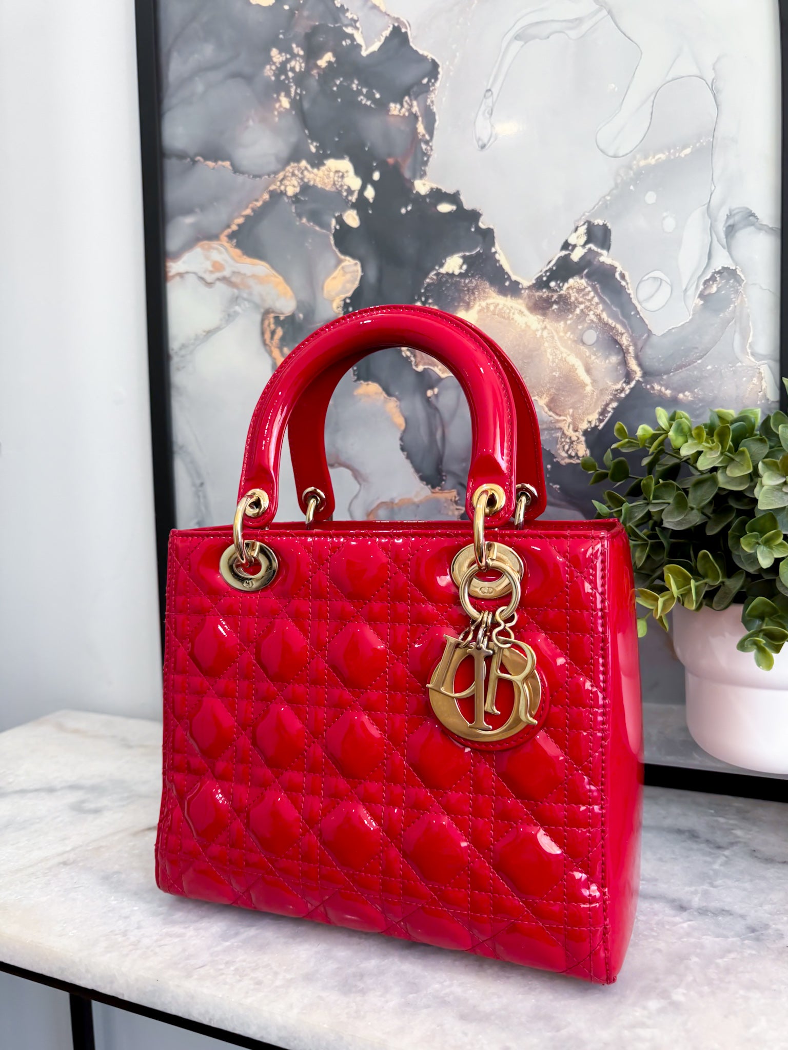 LADY DIOR MEDIUM RED PATENT LEATHER GOLD HARDWARE 2016 THE LUX THEORY