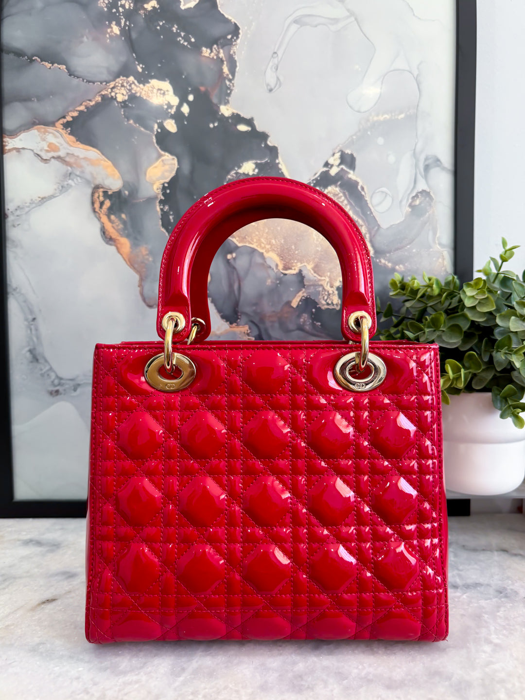 LADY DIOR MEDIUM RED PATENT LEATHER GOLD HARDWARE 2016