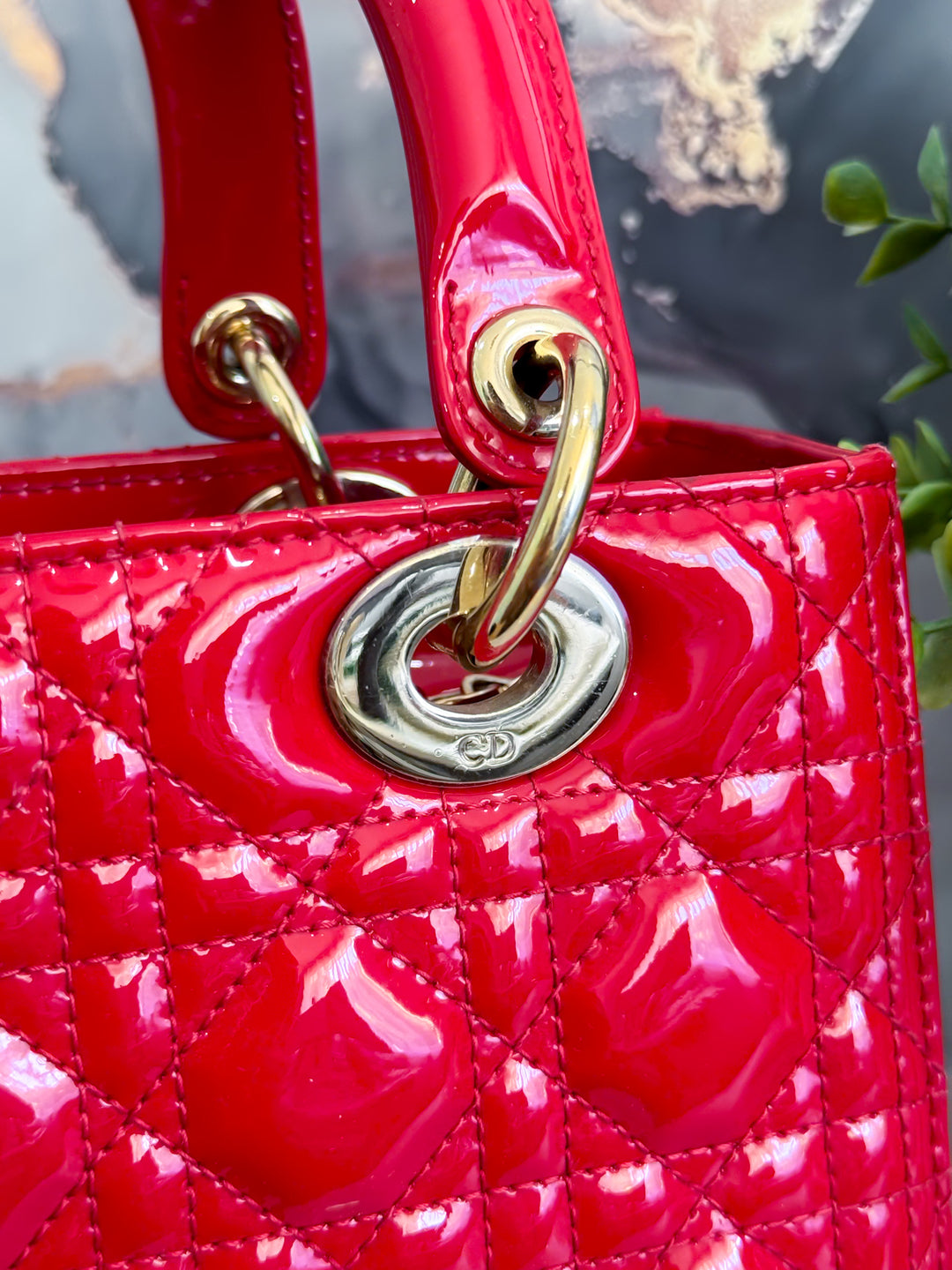 LADY DIOR MEDIUM RED PATENT LEATHER GOLD HARDWARE 2016