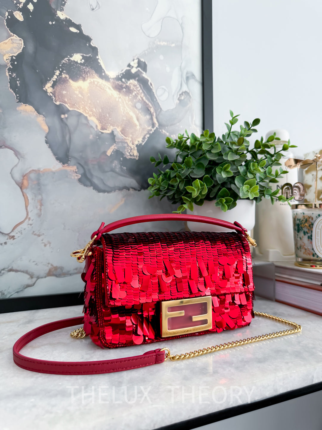 FENDI RED SEQUINS MINI BAGUETTE