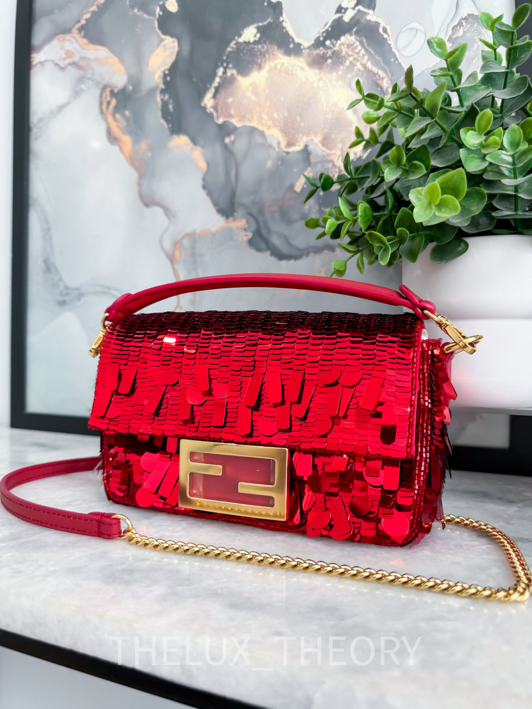 FENDI RED SEQUINS MINI BAGUETTE