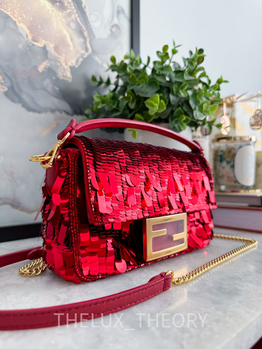 FENDI RED SEQUINS MINI BAGUETTE