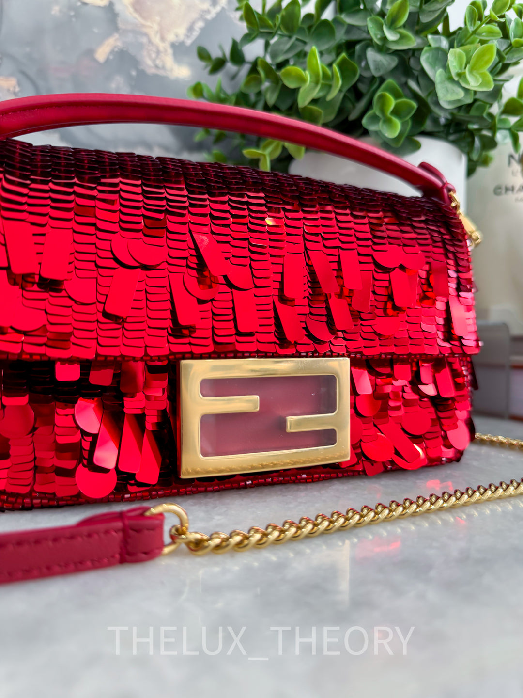 FENDI RED SEQUINS MINI BAGUETTE