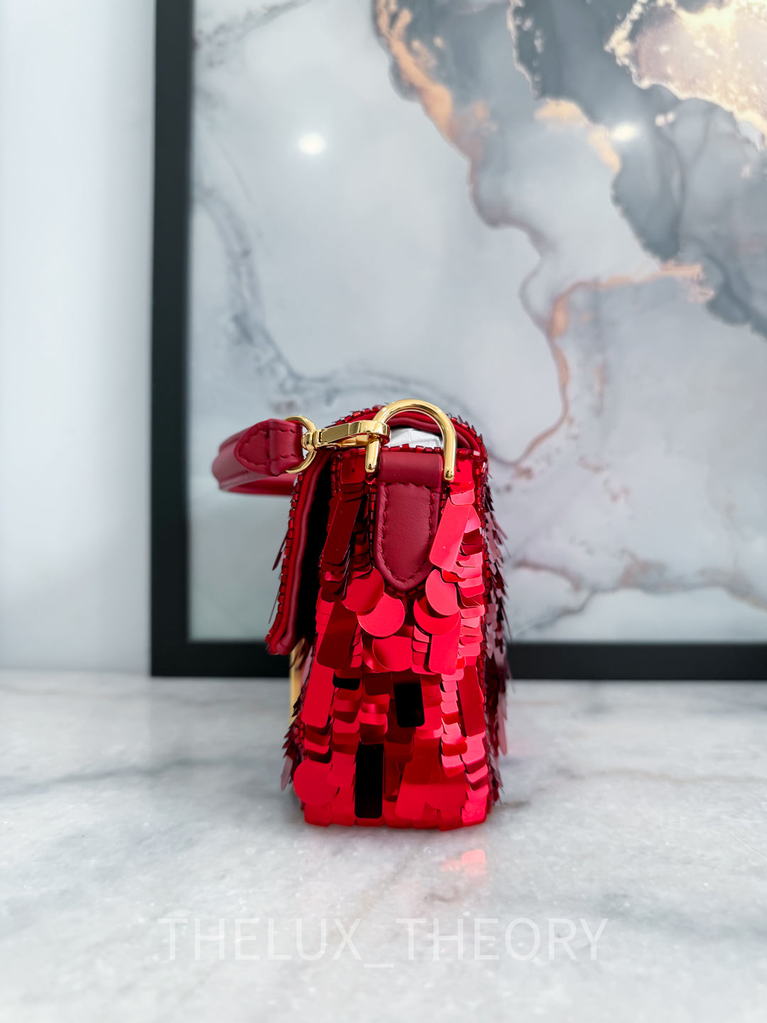 FENDI RED SEQUINS MINI BAGUETTE