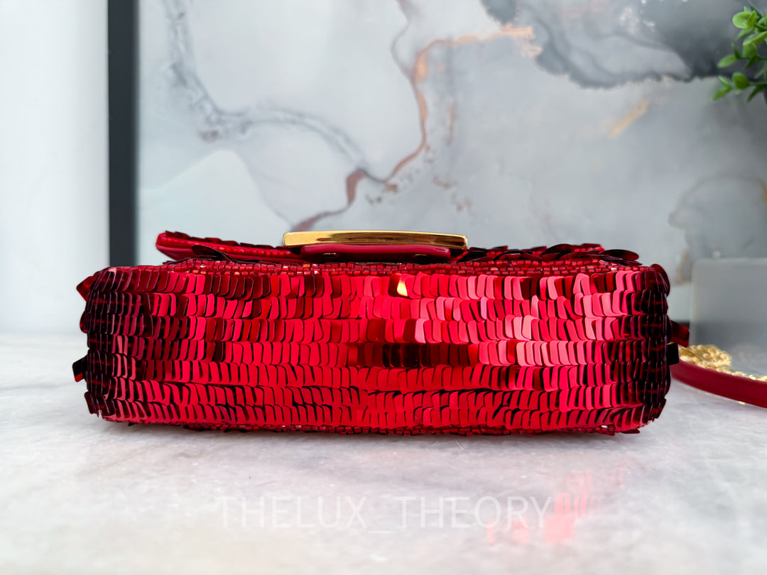 FENDI RED SEQUINS MINI BAGUETTE