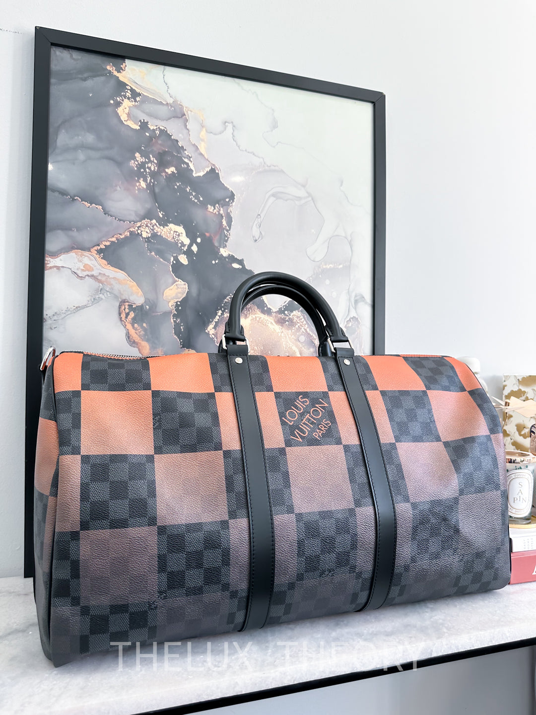 KEEPALL 50 BANDOULIERE GIANT DAMIER GRAPHITE