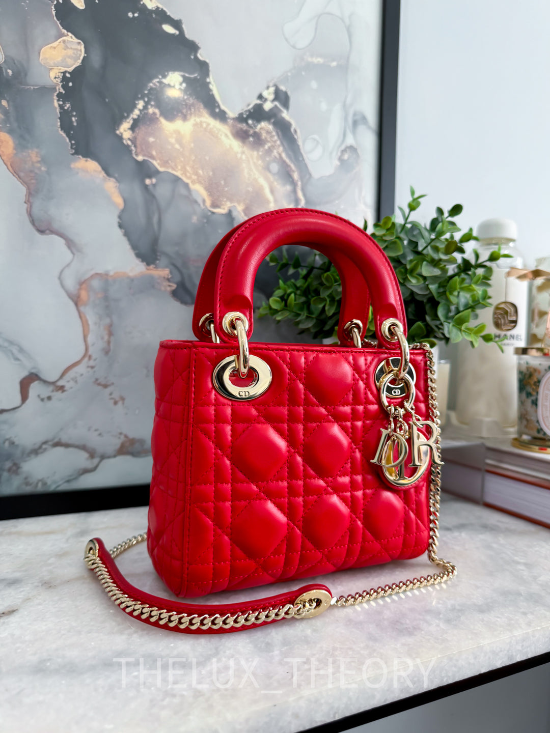 LADY D MINI RED (M48R) LAMBSKIN CANNAGE LIGHT GOLD HARDWARE 2018