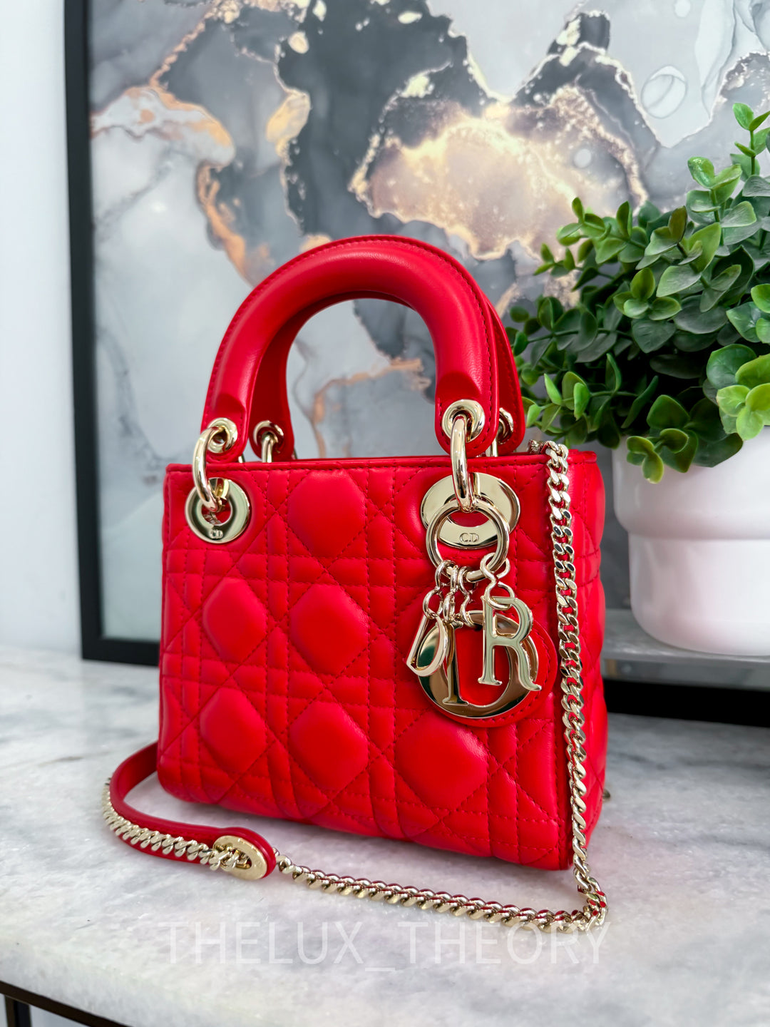 LADY D MINI RED (M48R) LAMBSKIN CANNAGE LIGHT GOLD HARDWARE 2018