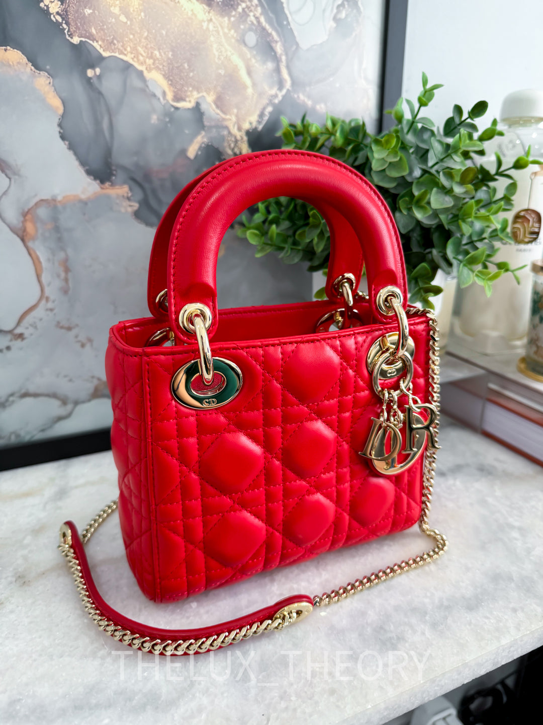 LADY D MINI RED (M48R) LAMBSKIN CANNAGE LIGHT GOLD HARDWARE 2018