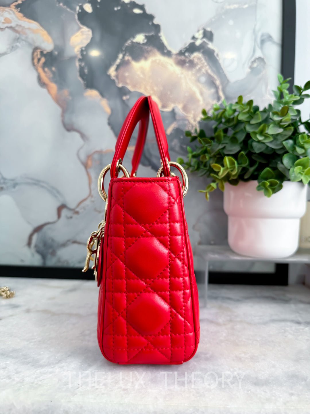 LADY D MINI RED (M48R) LAMBSKIN CANNAGE LIGHT GOLD HARDWARE 2018