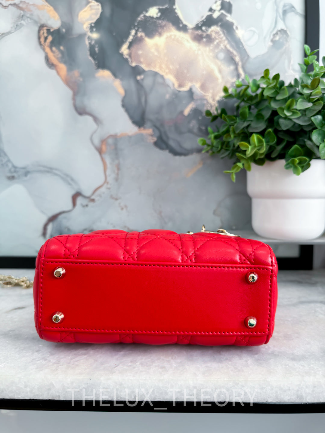 LADY D MINI RED (M48R) LAMBSKIN CANNAGE LIGHT GOLD HARDWARE 2018