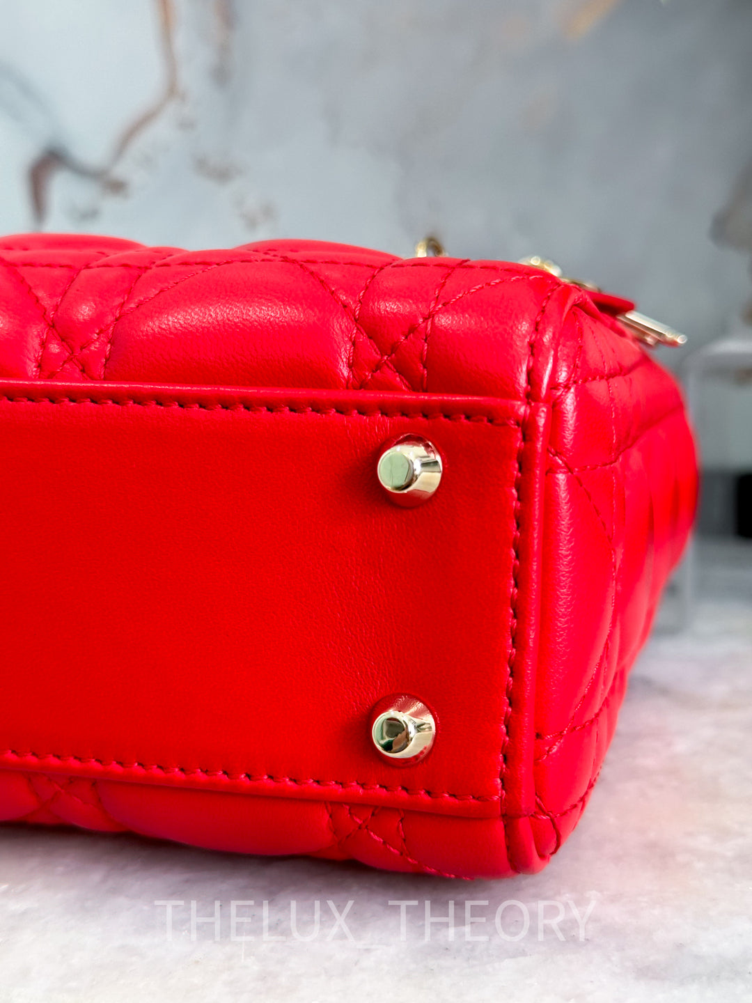 LADY D MINI RED (M48R) LAMBSKIN CANNAGE LIGHT GOLD HARDWARE 2018