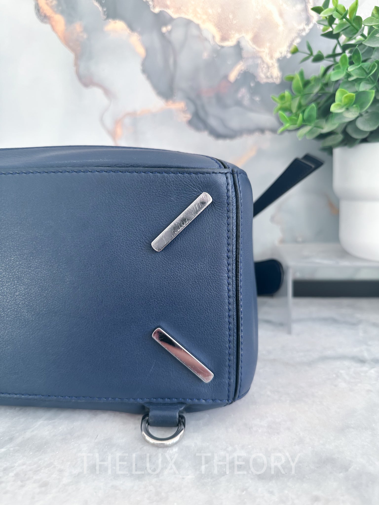 LOEWE PUZZLE MEDIUM NAVY BLUE SILVER HARDWARE OLD VERSION THE LUX THEORY