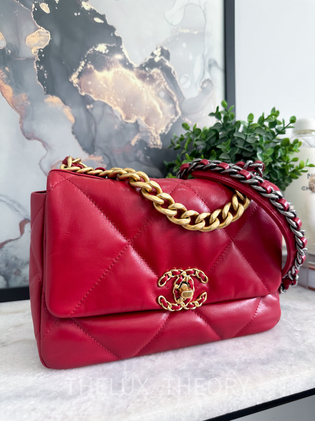 20B RED SMALL 19 FLAP BAG GOAT SKIN AGED GOLD HARDWARE