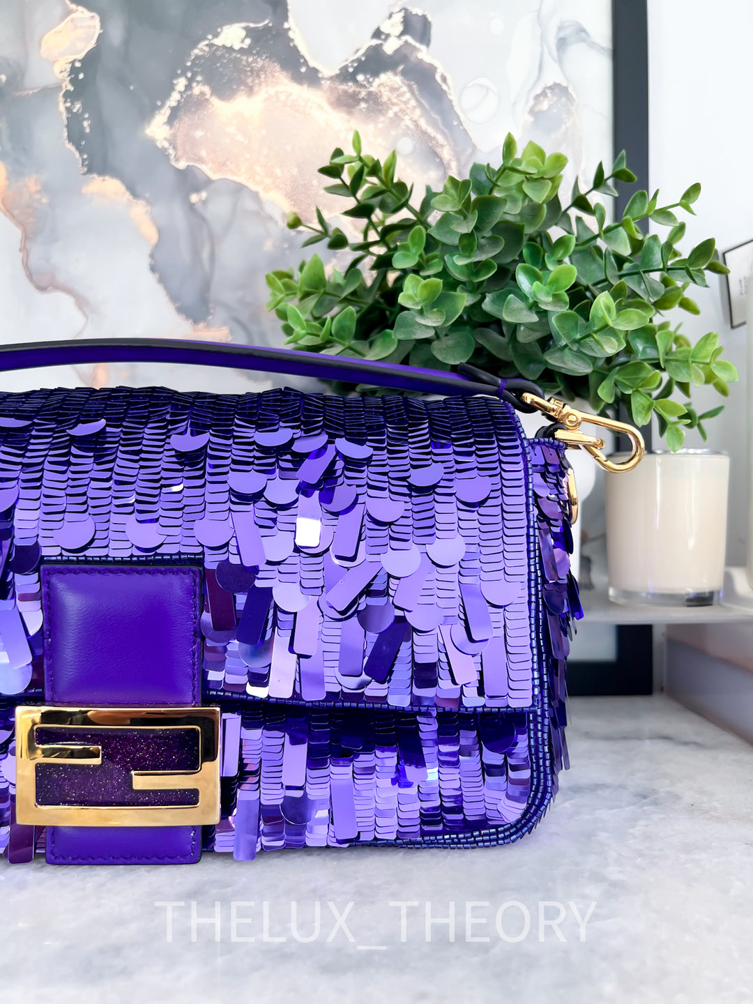 FENDI SATC PURPLE RAIN SEQUINS BAGUETTE