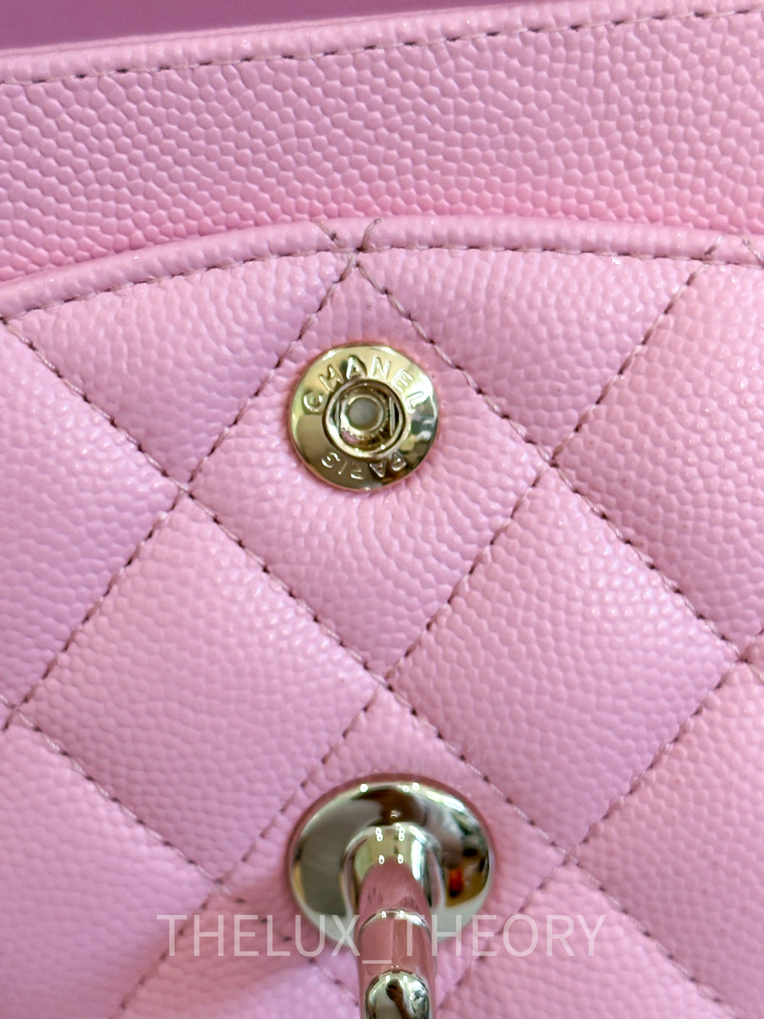 22C PINK SMALL CLASSIC DOUBLE FLAP CAVIAR LIGHT GOLD HARDWARE