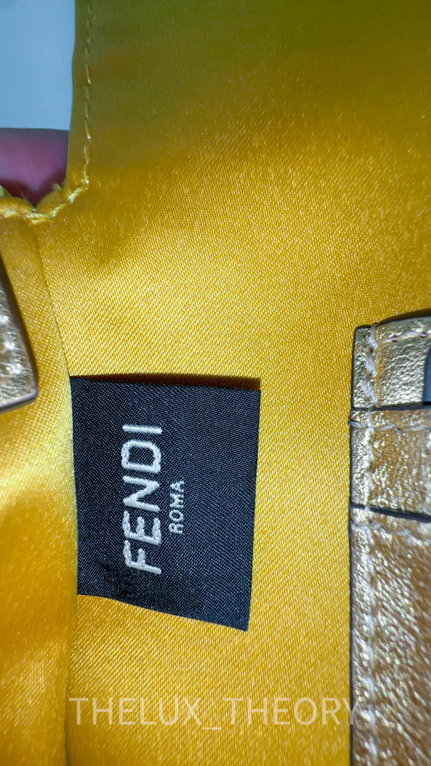 FENDI Sequin Paillettes Vitello Laminato Striped Baguette 1997 Oro